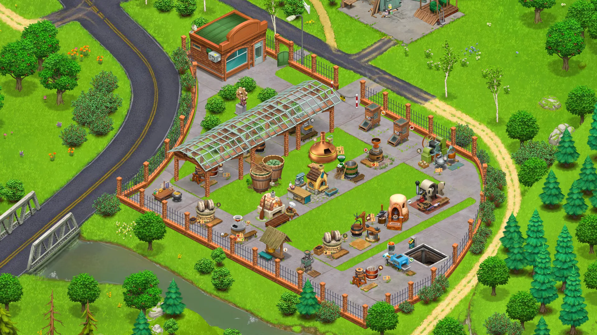 Production yard with factories and machines — Country Life Meadows